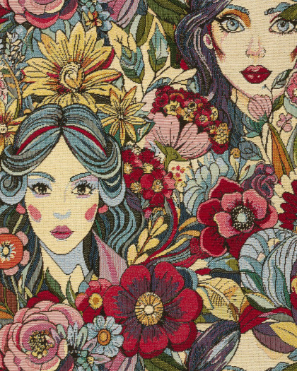 Tissu Jacquard Gobelin Motif Visage Fleuri  - Mercerine