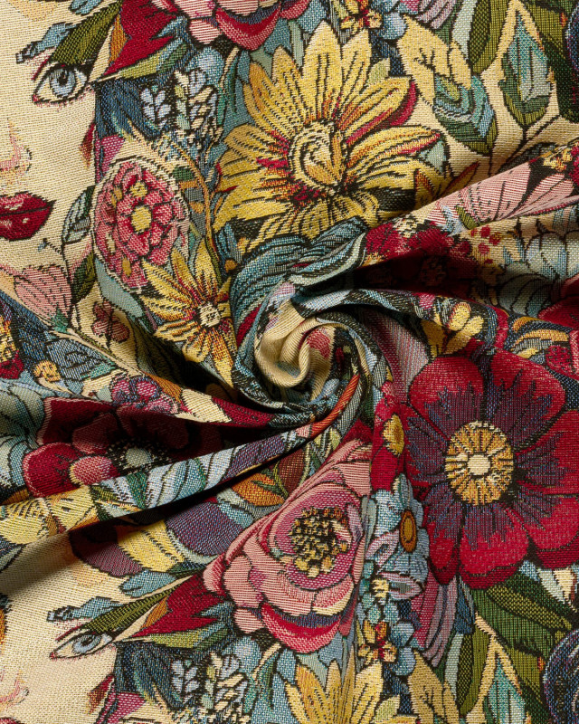 Tissu Jacquard Gobelin Motif Visage Fleuri  - Mercerine