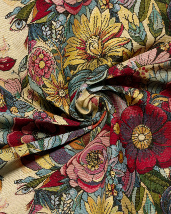 Tissu Jacquard Gobelin Motif Visage Fleuri  - Mercerine