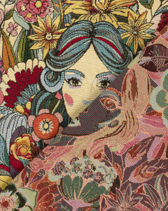 Tissu Jacquard Gobelin Motif Visage Fleuri  - Mercerine