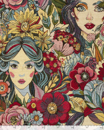 Tissu Jacquard Gobelin Motif Visage Fleuri  - Mercerine