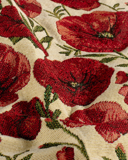 Tissu Jacquard Gobelin Coquelicots Rouges - Mercerine
