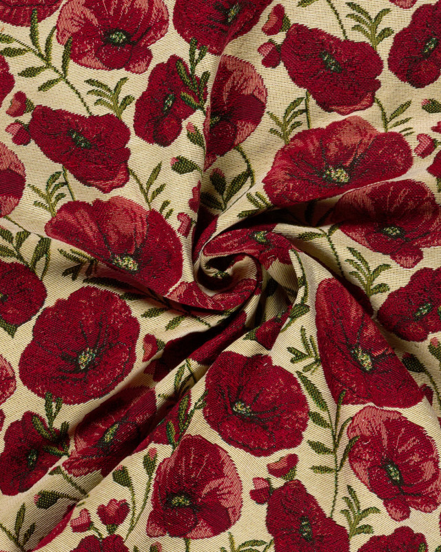 Tissu Jacquard Gobelin Coquelicots Rouges - Mercerine