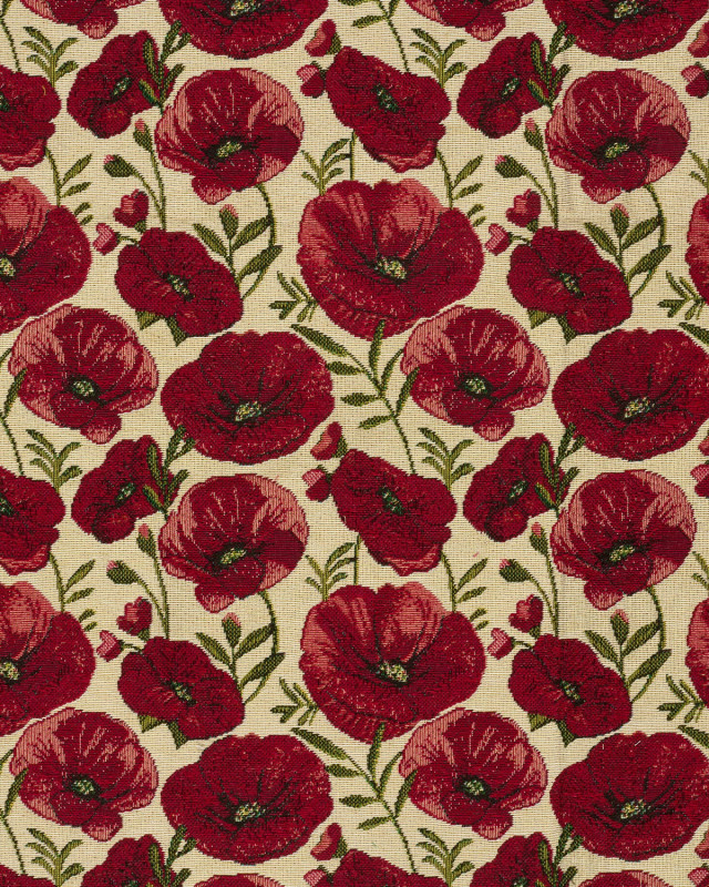 Tissu Jacquard Gobelin Coquelicots Rouges - Mercerine