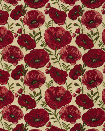 Tissu Jacquard Gobelin Coquelicots Rouges - Mercerine