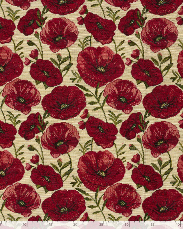 Tissu Jacquard Gobelin Coquelicots Rouges - Mercerine