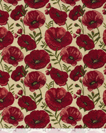 Tissu Jacquard Gobelin Coquelicots Rouges - Mercerine
