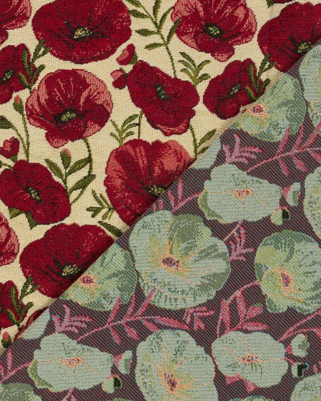 Tissu Jacquard Gobelin Coquelicots Rouges - Mercerine