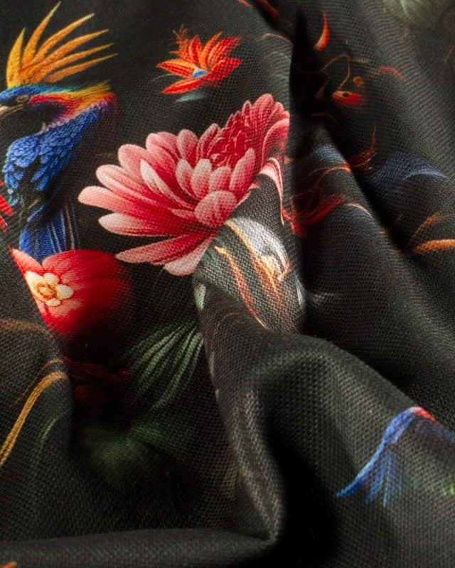 Tissu Coton Epais Panama Vers Foncé Imprimé Numérique Fleuri - Mercerine