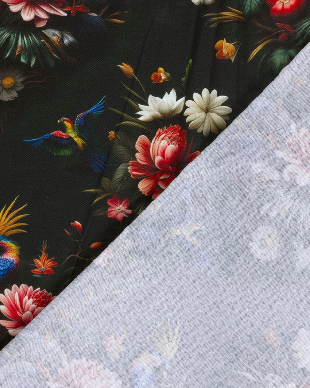 Tissu Coton Epais Panama Vers Foncé Imprimé Numérique Fleuri - Mercerine