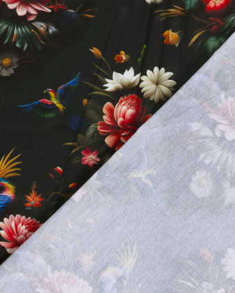 Tissu Coton Epais Panama Vers Foncé Imprimé Numérique Fleuri - Mercerine