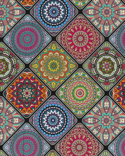 Tissu Coton Epais Panama Imprimé Numérique Mandalas Multicolores - Mercerine