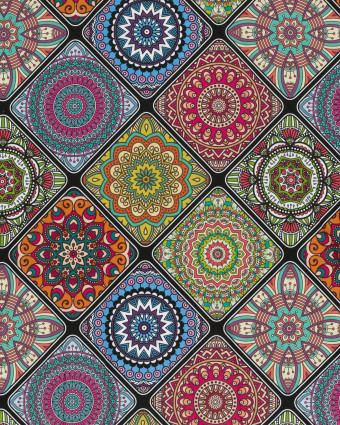 Tissu Coton Epais Panama Imprimé Numérique Mandalas Multicolores - Mercerine