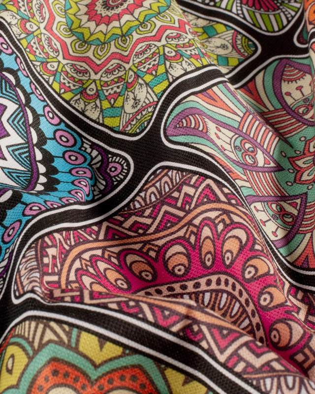 Tissu Coton Epais Panama Imprimé Numérique Mandalas Multicolores - Mercerine