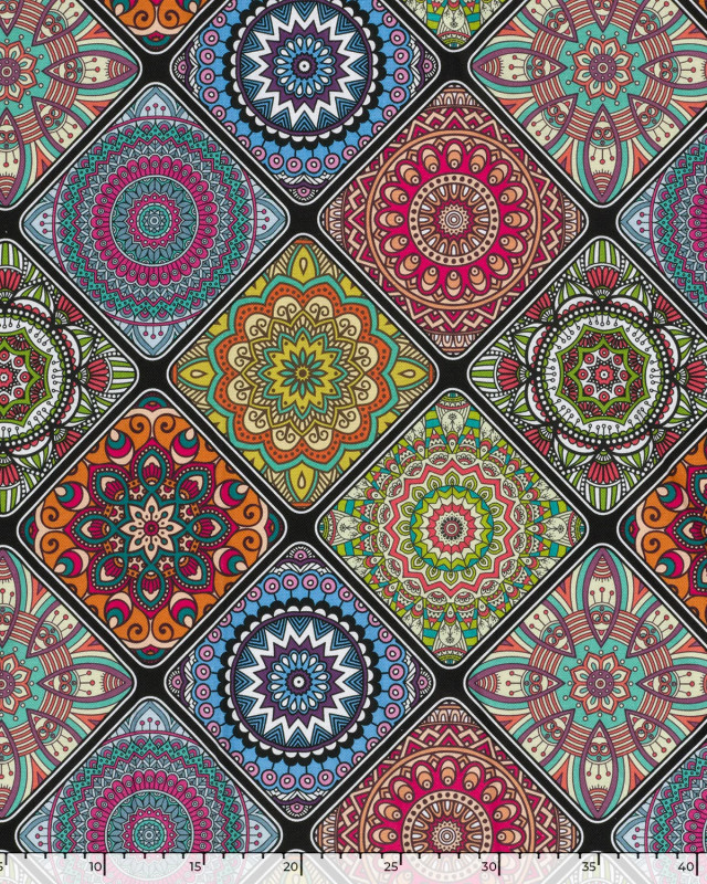 Tissu Coton Epais Panama Imprimé Numérique Mandalas Multicolores - Mercerine