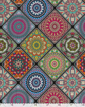 Tissu Coton Epais Panama Imprimé Numérique Mandalas Multicolores - Mercerine