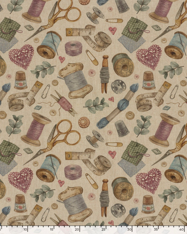 Tissu Effet Lin Imprimé Numérique Accessoires de Couture - Mercerine