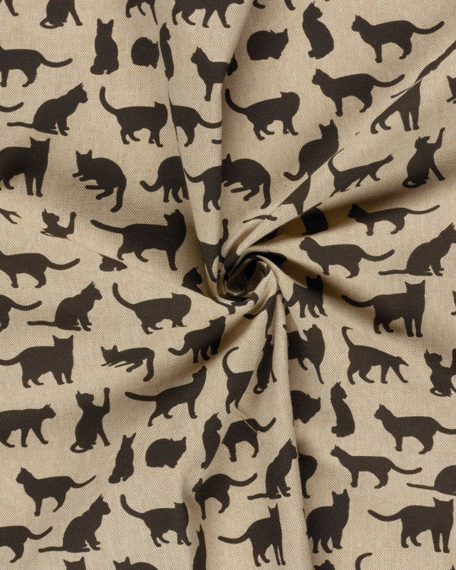 Tissu Effet Lin Imprimé Numérique Chats Noirs - Mercerine
