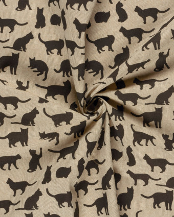 Tissu Effet Lin Imprimé Numérique Chats Noirs - Mercerine