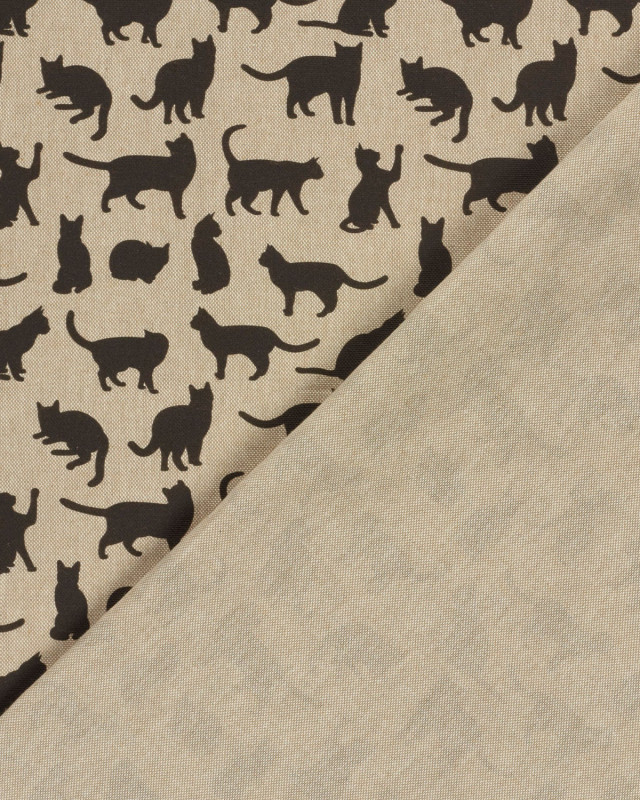 Tissu Effet Lin Imprimé Numérique Chats Noirs - Mercerine