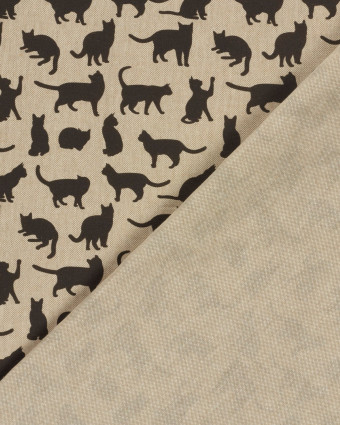 Tissu Effet Lin Imprimé Numérique Chats Noirs - Mercerine