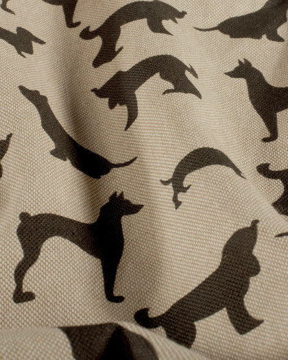 Tissu Effet Lin Imprimé Numérique Chiens Noirs - Mercerine