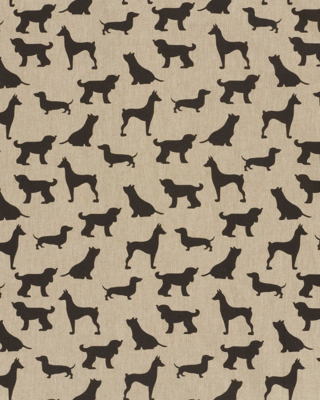 Tissu Effet Lin Imprimé Numérique Chiens Noirs - Mercerine