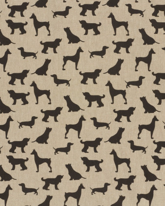 Tissu Effet Lin Imprimé Numérique Chiens Noirs - Mercerine