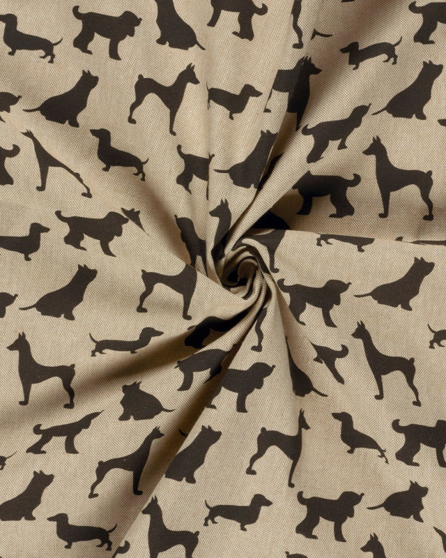 Tissu Effet Lin Imprimé Numérique Chiens Noirs - Mercerine