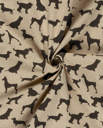 Tissu Effet Lin Imprimé Numérique Chiens Noirs - Mercerine