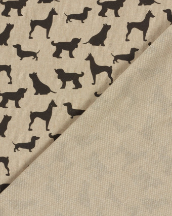 Tissu Effet Lin Imprimé Numérique Chiens Noirs - Mercerine