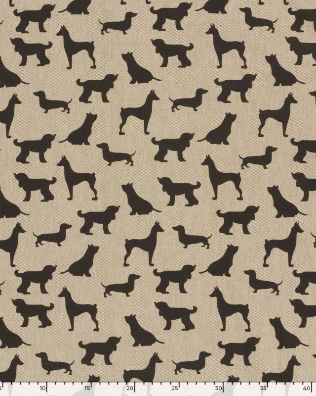 Tissu Effet Lin Imprimé Numérique Chiens Noirs - Mercerine