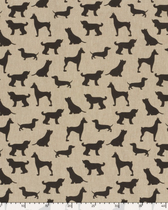 Tissu Effet Lin Imprimé Numérique Chiens Noirs - Mercerine