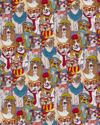 Tissu Coton Epais Panama Imprimé Numérique Chiens Multicolores - Mercerine