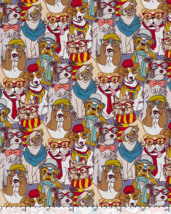 Tissu Coton Epais Panama Imprimé Numérique Chiens Multicolores - Mercerine