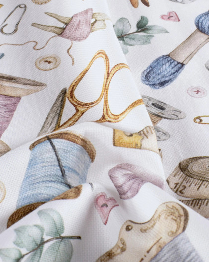 Tissu Coton Epais Panama Blanc Imprimé Numérique Couture - Mercerine