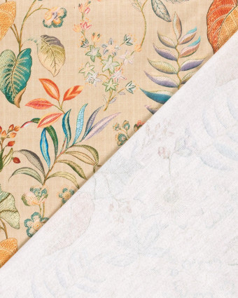 Tissu Coton Epais Panama Beige Imprimé Numérique Fleuri - Mercerine
