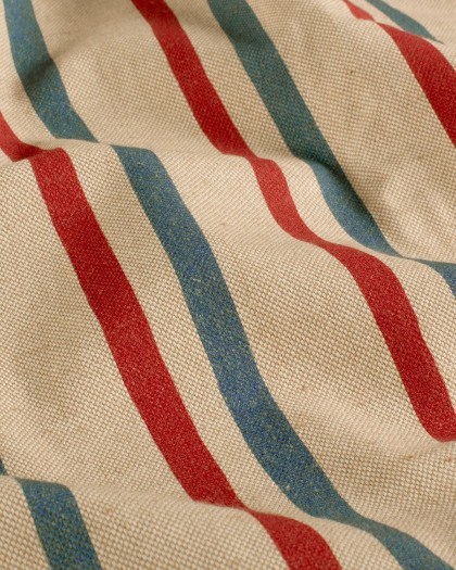 Tissu Effet Lin Imprimé Numérique Rayures Rouge et Bleu - Mercerine