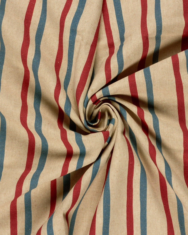Tissu Effet Lin Imprimé Numérique Rayures Rouge et Bleu - Mercerine
