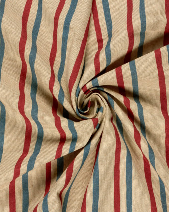 Tissu Effet Lin Imprimé Numérique Rayures Rouge et Bleu - Mercerine