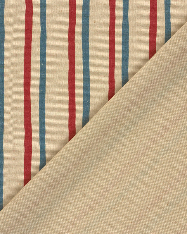 Tissu Effet Lin Imprimé Numérique Rayures Rouge et Bleu - Mercerine