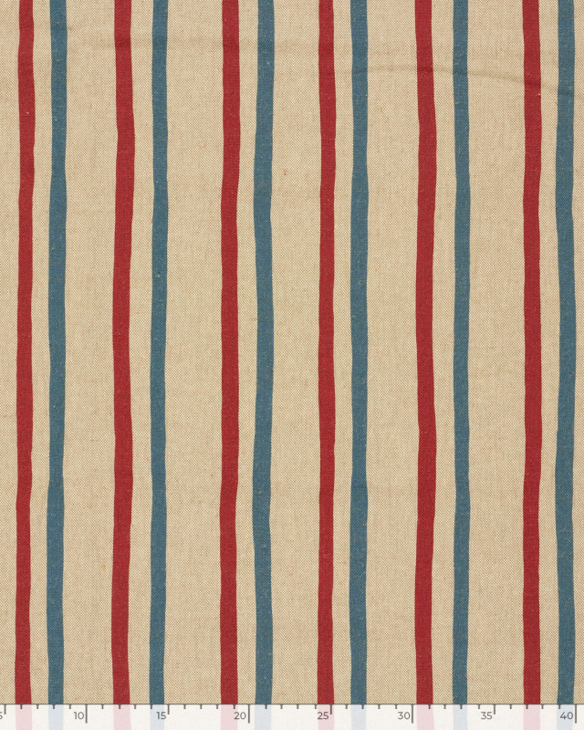 Tissu Effet Lin Imprimé Numérique Rayures Rouge et Bleu - Mercerine