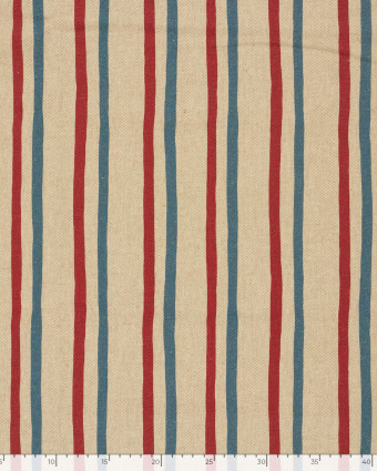 Tissu Effet Lin Imprimé Numérique Rayures Rouge et Bleu - Mercerine