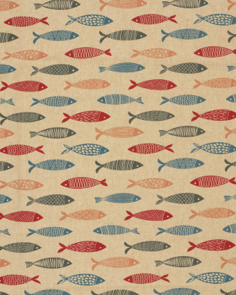 Tissu Effet Lin Imprimé Numérique Poissons Multicolores - Mercerine