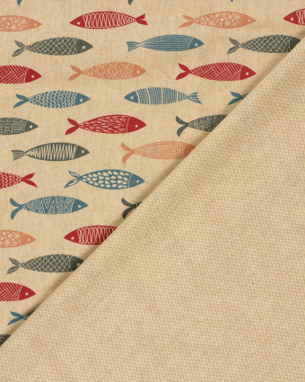 Tissu Effet Lin Imprimé Numérique Poissons Multicolores - Mercerine
