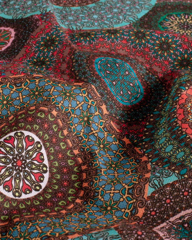 Tissu Coton Epais Panama Imprimé Numérique Mandalas - Mercerine