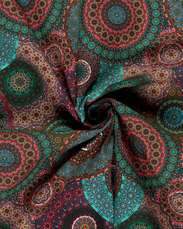 Tissu Coton Epais Panama Imprimé Numérique Mandalas - Mercerine