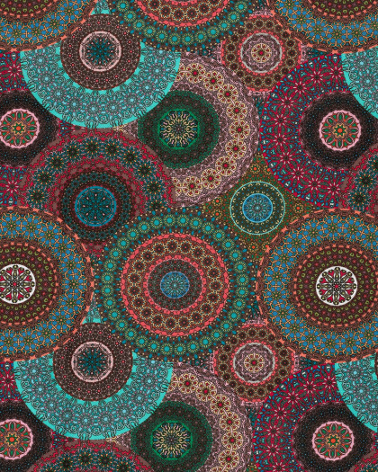 Tissu Coton Epais Panama Imprimé Numérique Mandalas - Mercerine