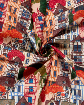 Coton Epais Panama Imprimé Numérique Maison Multicolores - Mercerine