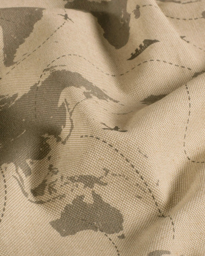 Tissu Effet Lin Imprimé Numérique Carte du Monde - Mercerine